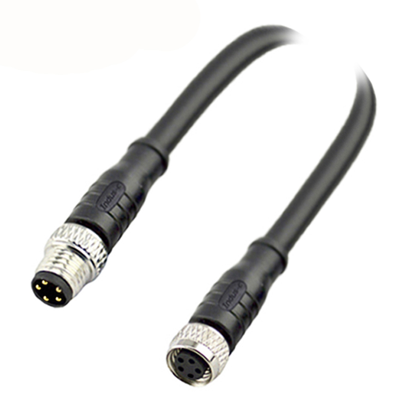 M8 5pins B code male to female straight molded cable, unshielded, PVC, -40°C~+105°C, 24AWG 0.25mm²